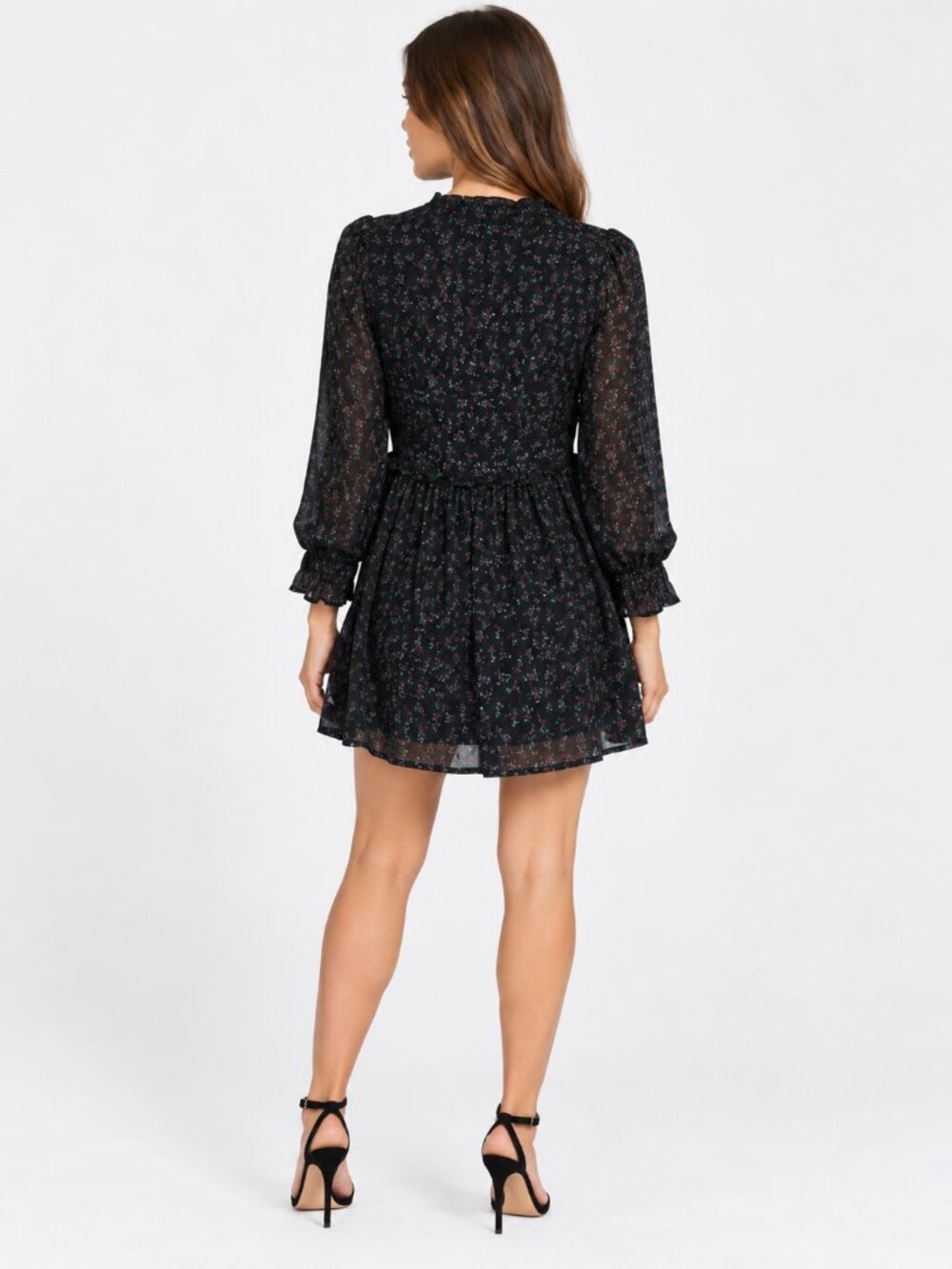 Zara Black Floral Long Sleeve Midi Dress - Picture 2 of 6